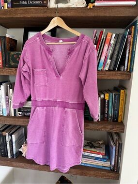 Anthropologie Relaxed V-Neck Mini Dress in Fuchsia